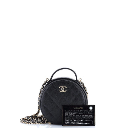 Chanel Handle With Care Round Vanity Case With Chain Quilted Caviar Small