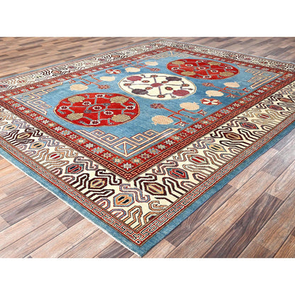 8'X9'9" Fjord Blue Afghan Special Kazak Pure Wool Hand Knotted Oriental Rug