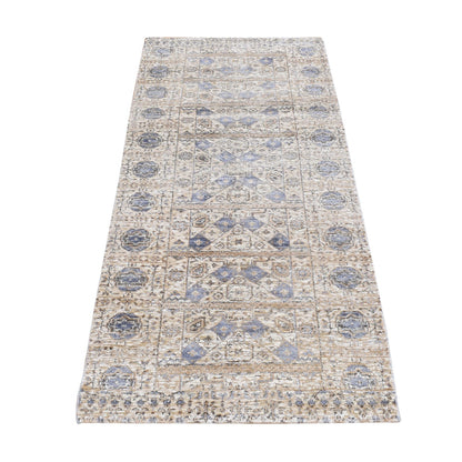 2'7"X6'1" Brown Silk With Wool Mamluk Design Hand Knotted Runner Rug