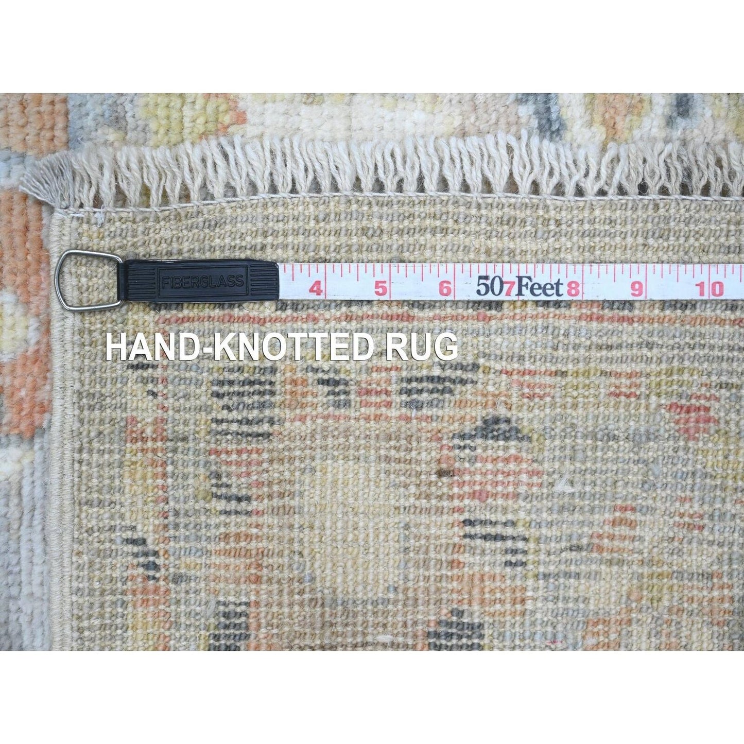 4'X11'4" Gray Hand Knotted Angora Oushak Floral Design Wool Runner Rug