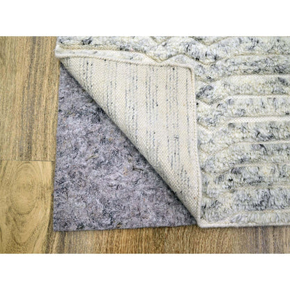 9'4"X11'10" White Textured Pile Moroccan Weave Pure Wool Hand Knotted Rug