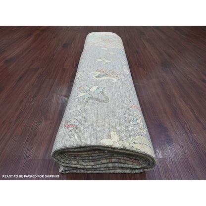 Rug Gray Afghan Angora Oushak Pure Wool Hand Knotted 10'x13'7