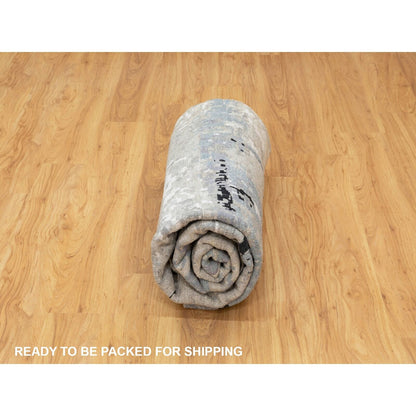 8'X8' Silver Blue Wool & Silk Modern Abstract Design Oriental Round Rug
