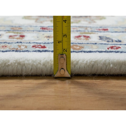 9'X12'1" White Hand Knotted Nain Flower Design Wool And Silk 250 Kpsi Rug