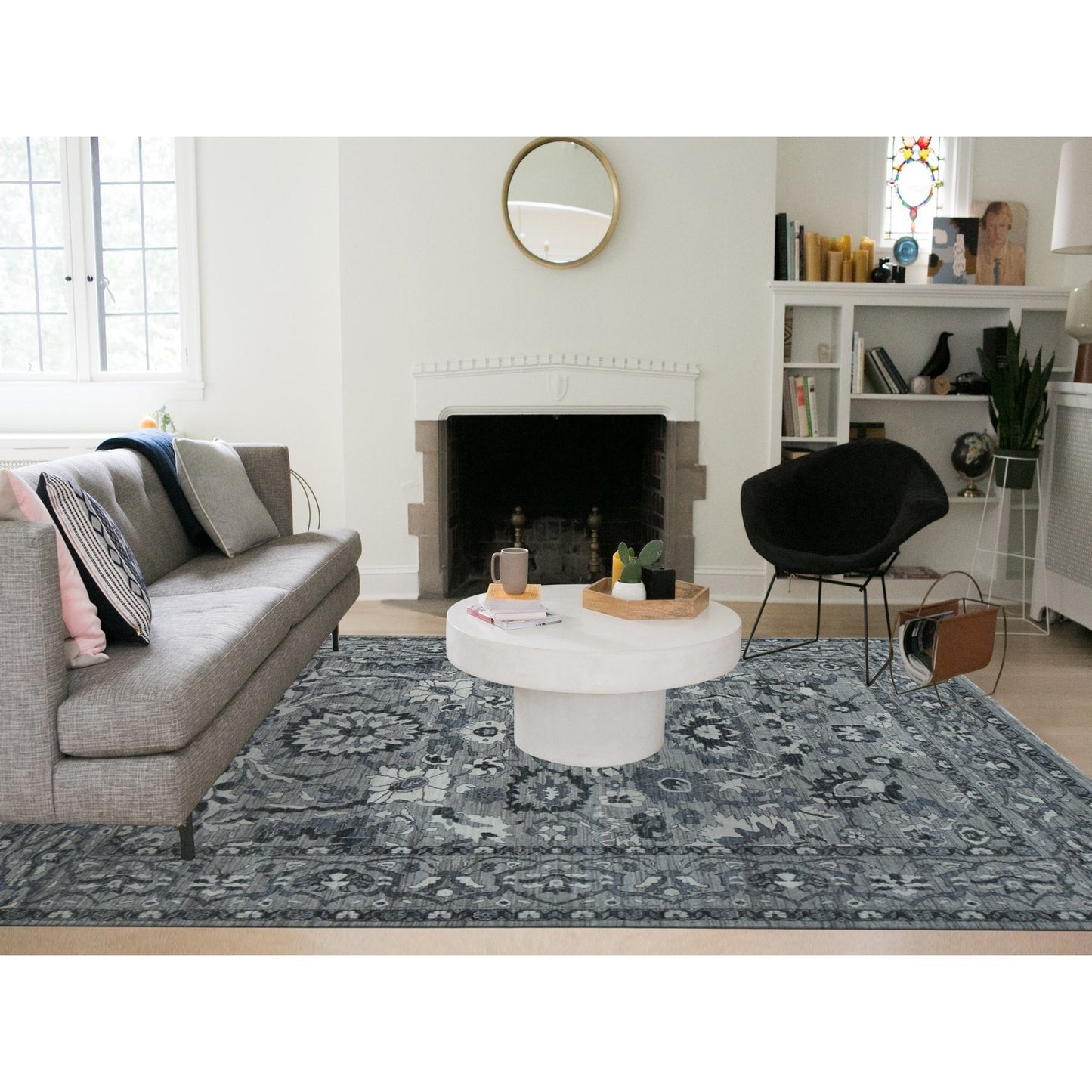 9'1"X12'6" Grey Peshawar With Mahal Design Wool Hand Knotted Rug