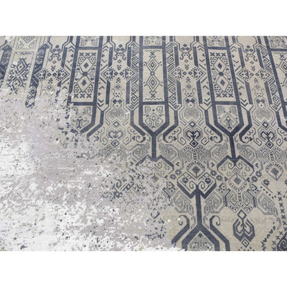 8'X9'10" Gray Broken And Erased Design Wool And Silk Hand Knotted Rug