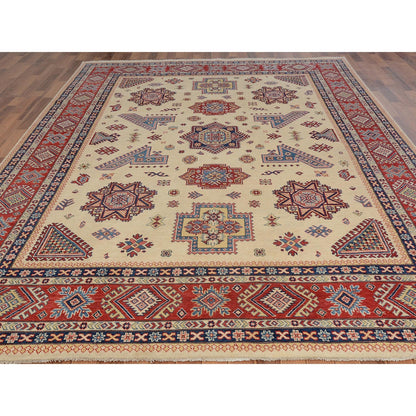 8'8"X12' Ivory Special Kazak Pure Wool Hand Knotted Oriental Rug