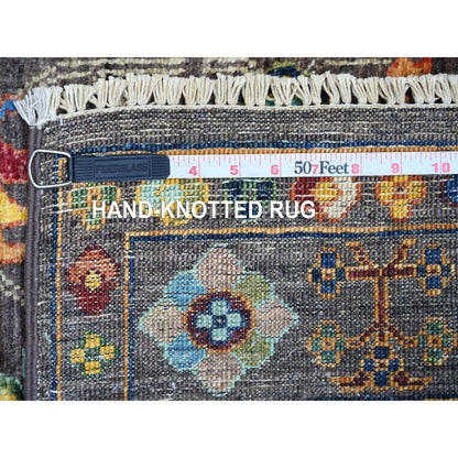 2'9"x4' Gray Hand Knotted Afghan Sultani Pure Wool Sample Mat Rug