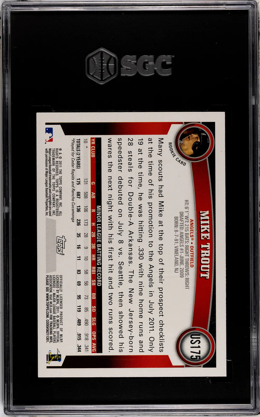 Mike Trout 2011 Topps Update #Us175 Sgc 10