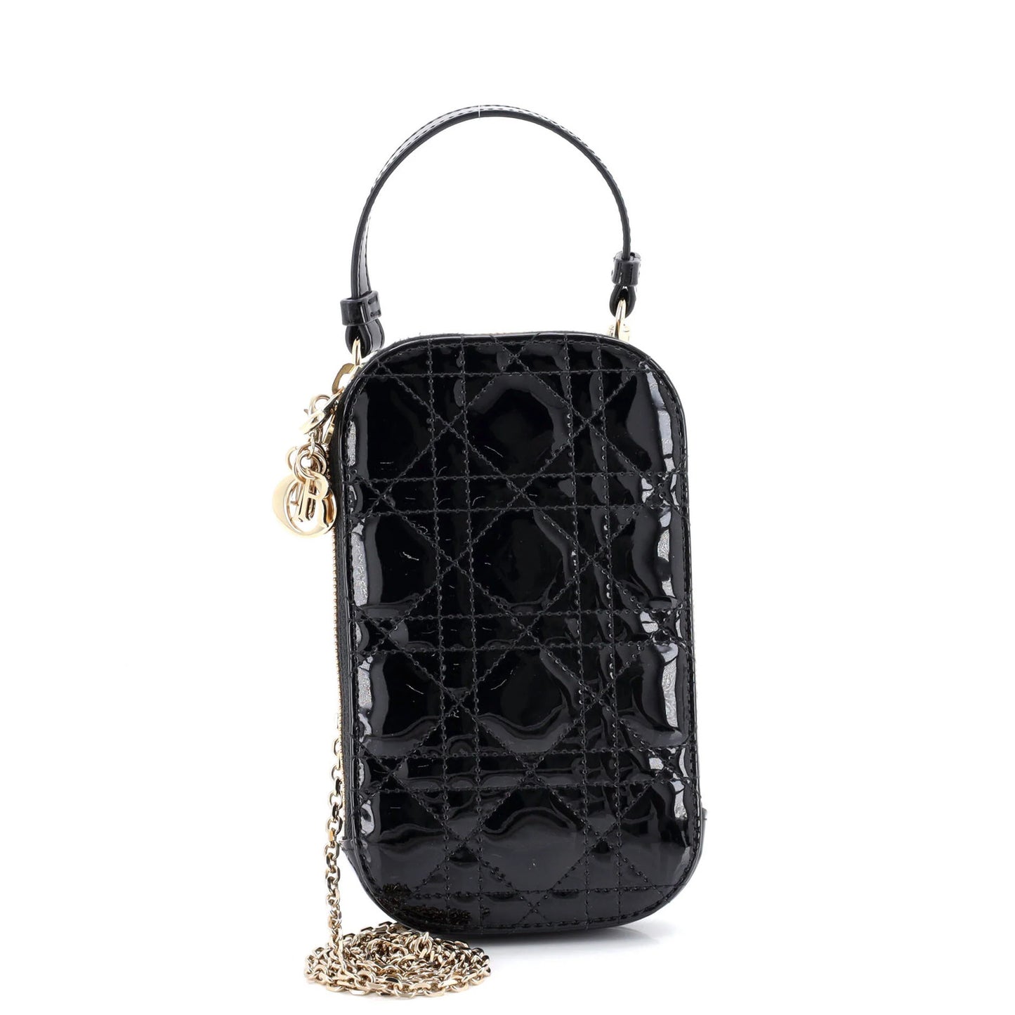 Christian Dior Lady Dior Phone Holder On Chain Cannage Quilt Patent