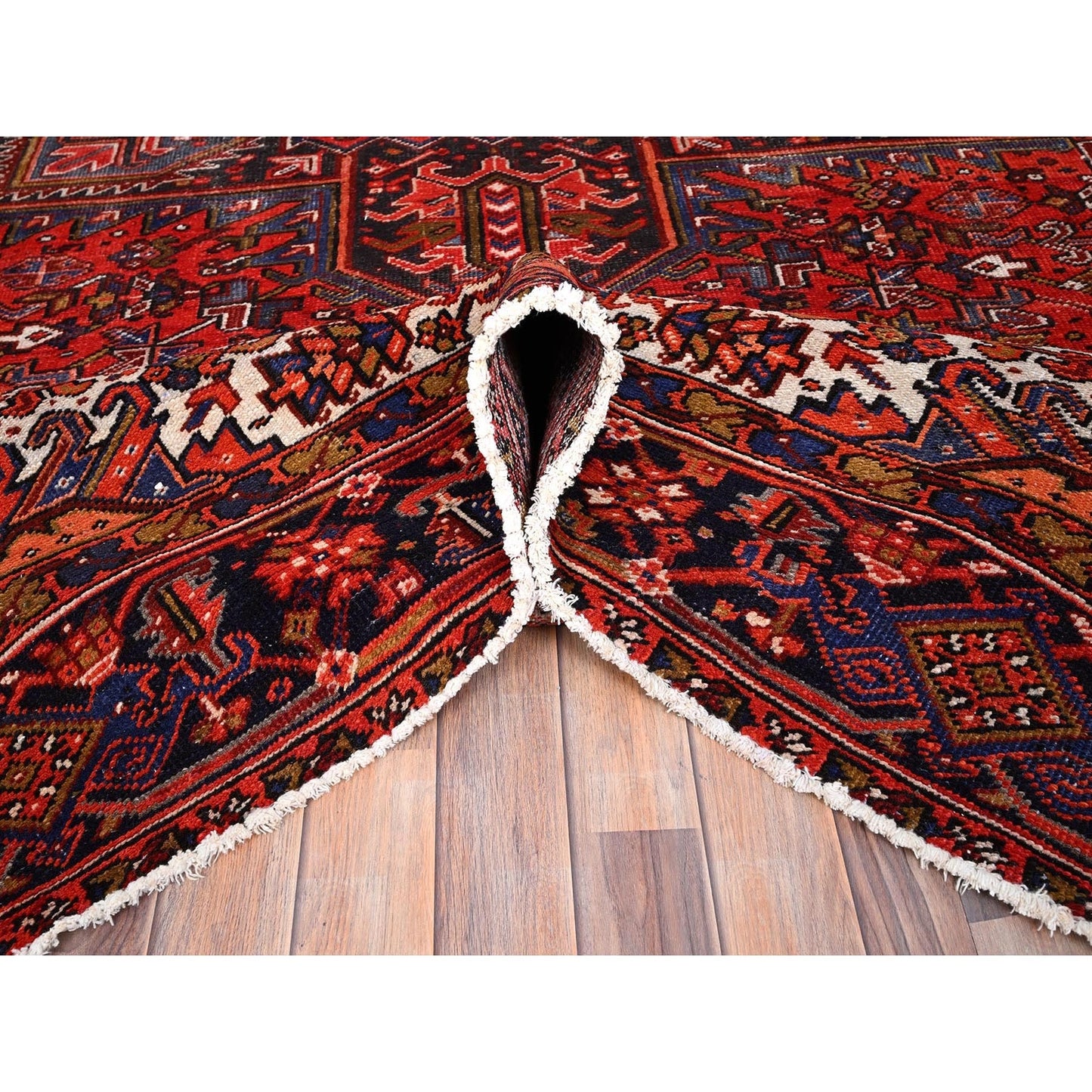 10'X13'2" Red Pure Wool Hand Knotted Semi Antique Zoroastrian Heris Rug