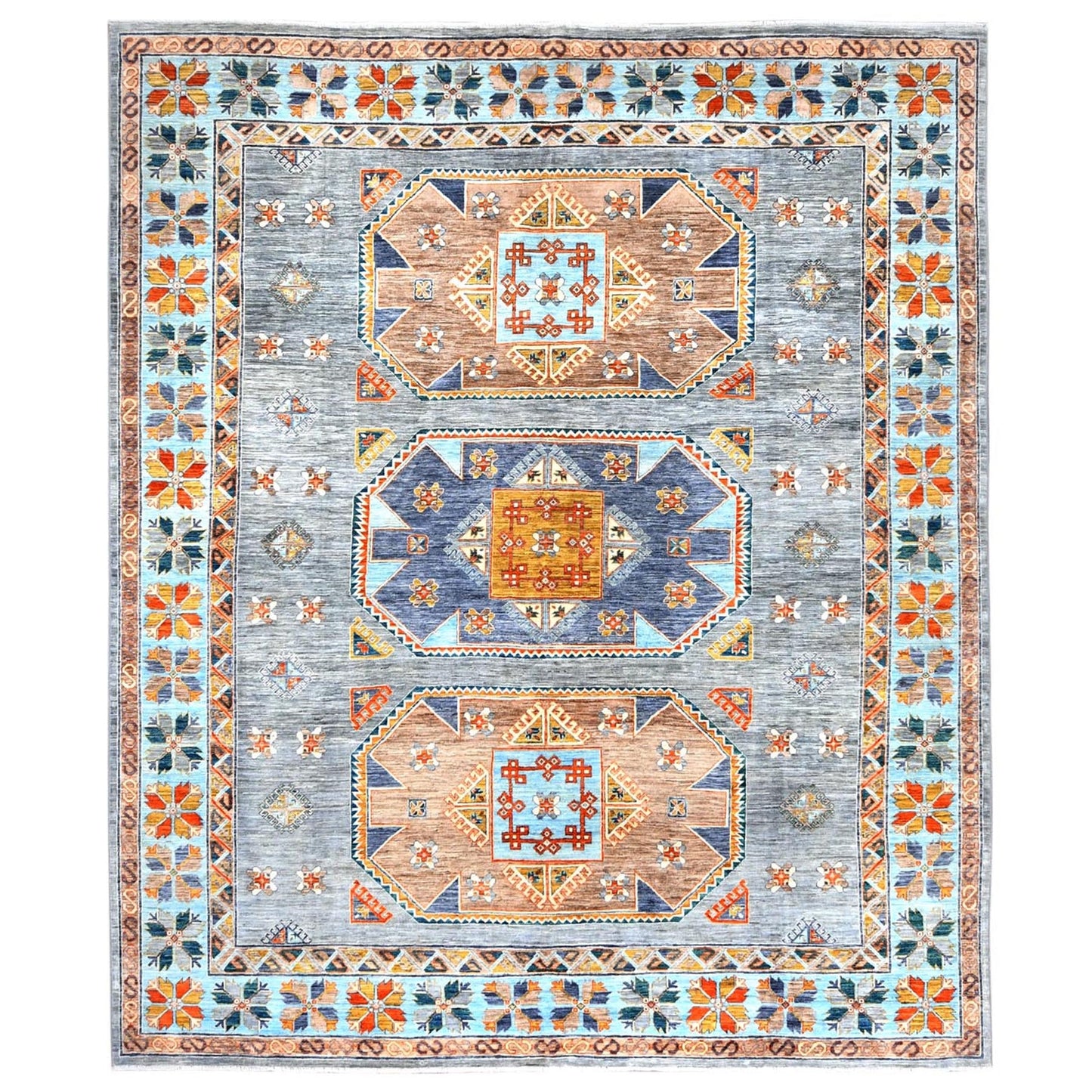 8'3"x9'7" Gray Wool Hand Knotted Armenian Inspired Design 200 KPSI Rug