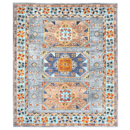 8'3"x9'7" Gray Wool Hand Knotted Armenian Inspired Design 200 KPSI Rug