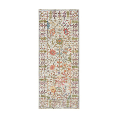 2'6"X6'2" Taupe Hand Knotted Directional Vase Design Silk/Wool Runner Rug
