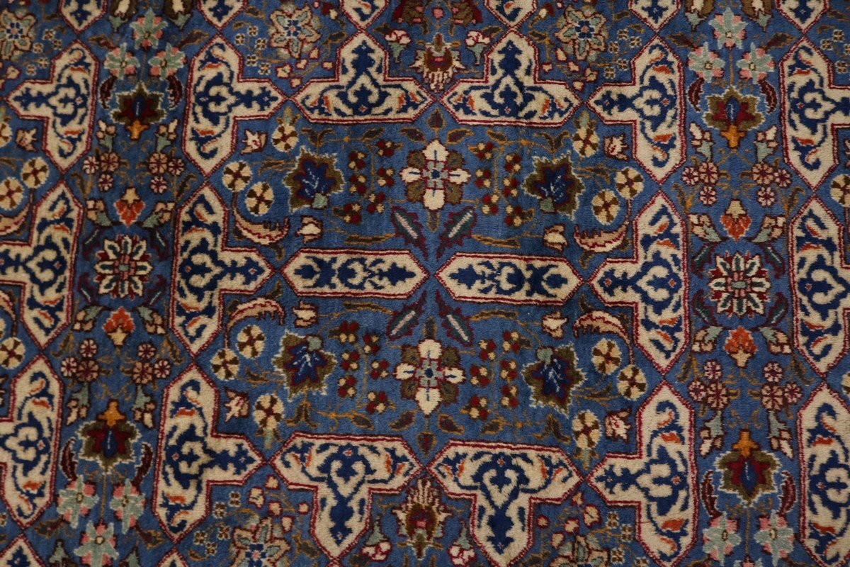 Vintage Blue Wool Oriental Rug Allover Floral