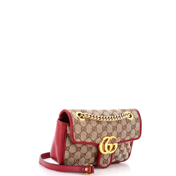 Gucci Gg Marmont Flap Bag Diagonal Quilted Gg Canvas With Leather Mini