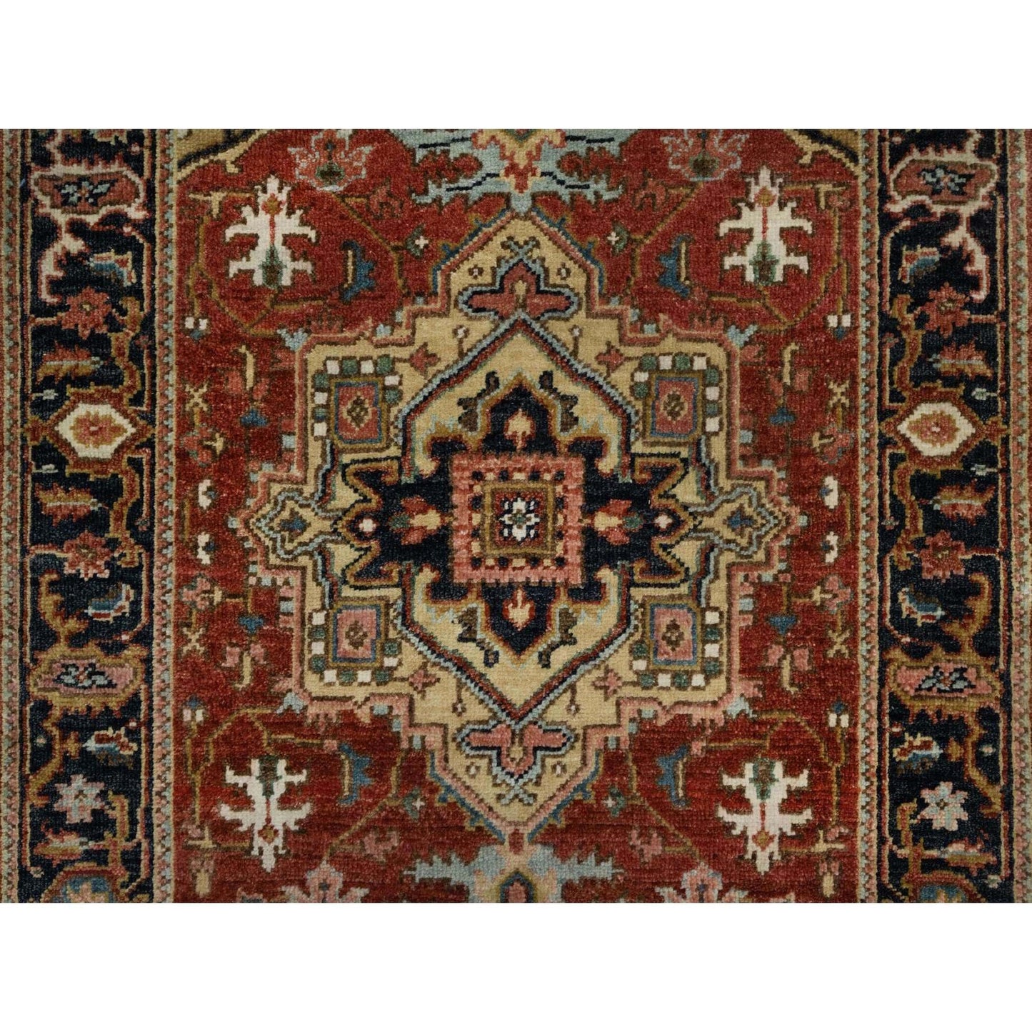 2'10"X6' Chili Red Hand Spun Wool Heris Revival Hand Knotted Runner Rug