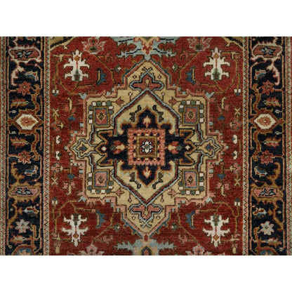 2'10"X6' Chili Red Hand Spun Wool Heris Revival Hand Knotted Runner Rug