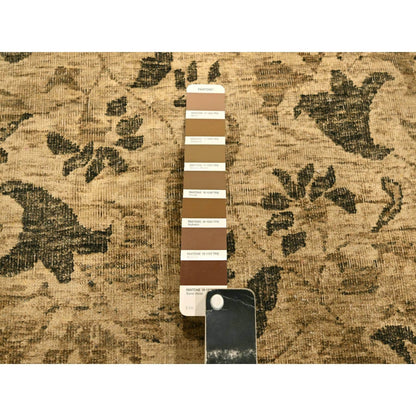7'10"X9'9" Brown Leaf Design Natural Wool Hand Knotted Zero Pile Rug