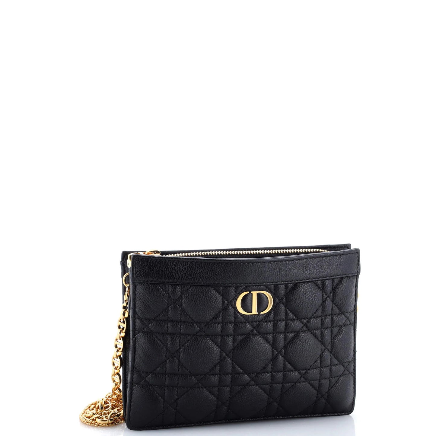 Christian Dior Caro Zipped Pouch With Chain Cannage Quilt Leather
