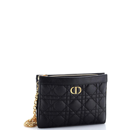 Christian Dior Caro Zipped Pouch With Chain Cannage Quilt Leather