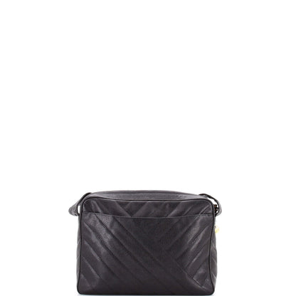 Chanel Vintage Cc Camera Shoulder Bag Diagonal Quilted Caviar Medium