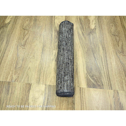 2'6"X8' Black & Brown Oxidized Grass Design Wool Hand Knotted Runner Rug