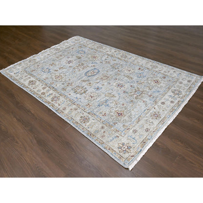 6'2"X9' Wythe Blue Wool Hand Knotted Oushak Design Supple Collection Rug