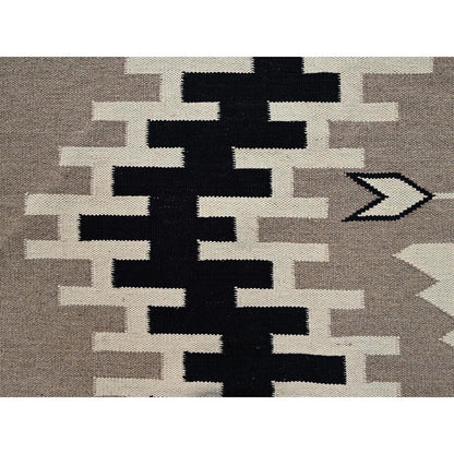 9'2"x11'10" Brown Southwest Geometric Design Hand Woven Flat Weave Wool Rug