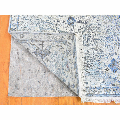 3'X5' Ivory Distressed Oushak Pure Silk With Text Wool Hand Knotted Rug