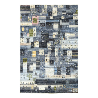 5'10"X9' Hand Knotted Wool Kashkuli Gabbeh Black Blue And Gray Rug