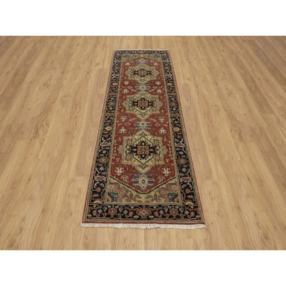 2'7"X8' Chili Red Heris Revival New Zealand Wool Hand Knotted Runner Rug
