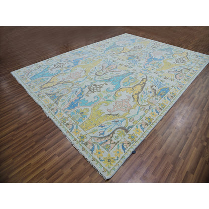 10'4"X14' Snow Ivory Bidjar Garhus Design Hand Knotted Natural Wool Rug