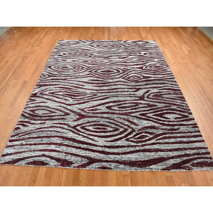 8'10"X11'9" Red Thick Man Made Silk Modern Design Hand Knotted Rug