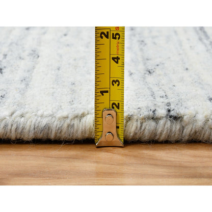 2'6"X12' Ivory Plain Modern Striae Design Wool Hand Loomed Runner Rug