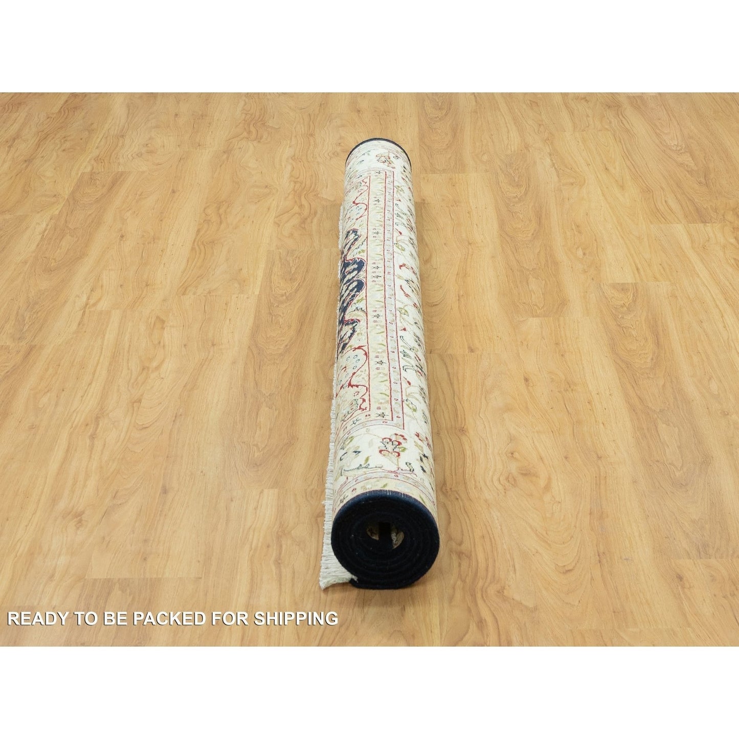 7'X7' Broncos Blue Nain Flower Design Soft Wool Hand Knotted Square Rug