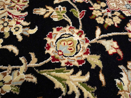 5X8 Indo-Nain Black Oriental Rug Floral Style Wool Carpet Home Decor