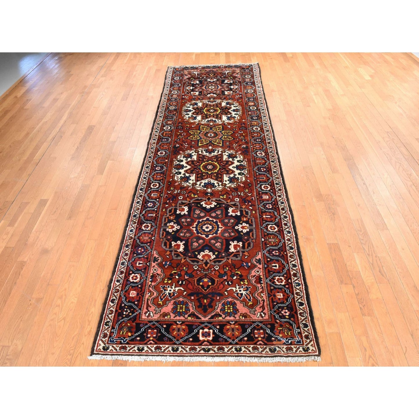 4'5"X14'7" Red Vintage Rug Hand Knotted Wool Clean With Full Pile Runner