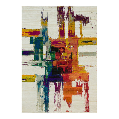 6'1"X9' Sandstone Ivory Hand Knotted Abstract Design Wool And Silk Rug