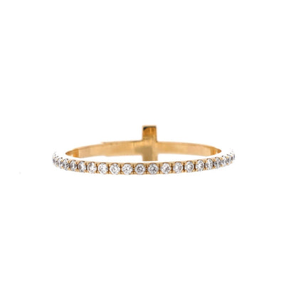 Tiffany & Co. T Wire Band Ring 18K Yellow Gold With Pave Diamonds