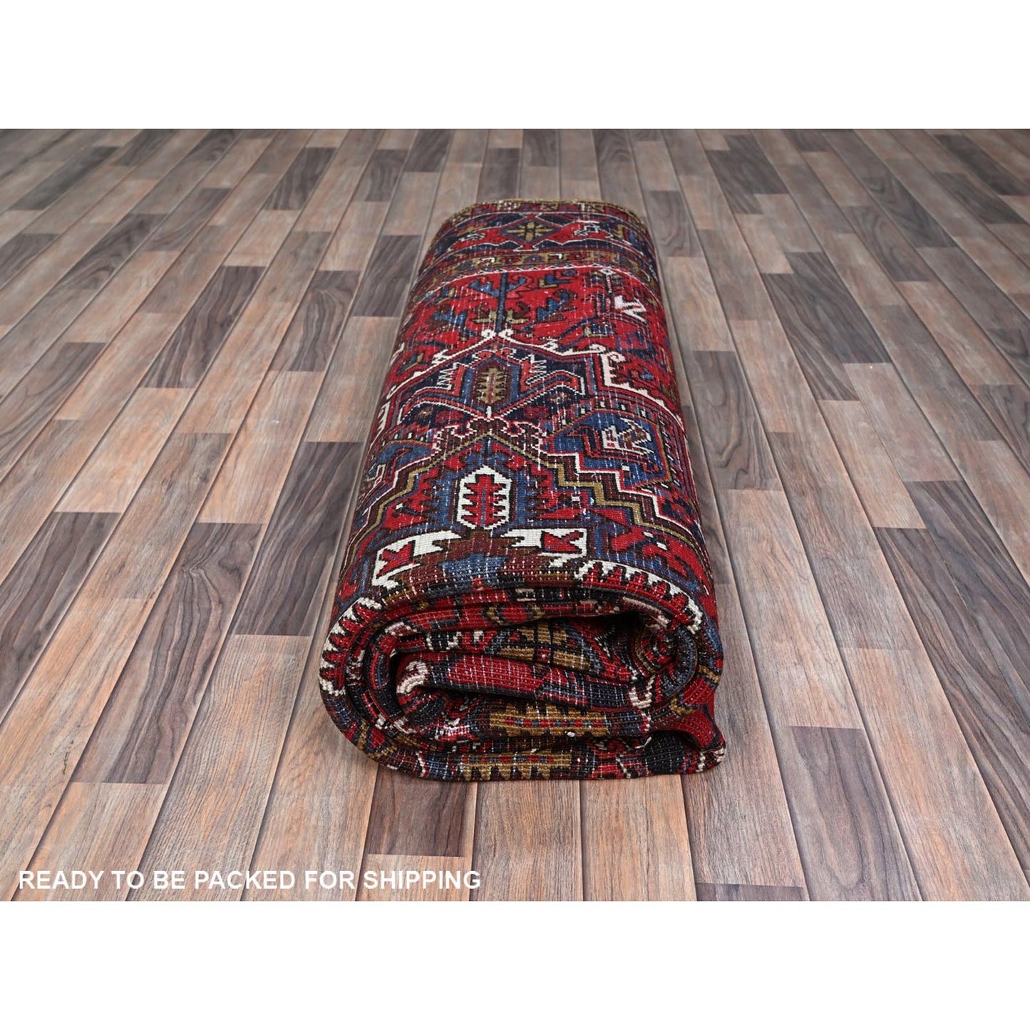 7'9"X10'9" Ruby Red With Geometric Medallion Tribal Weave Oriental Rug
