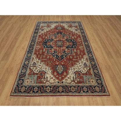 6'3"X9'1" Red Antiqued Heris Recreation Hand Knotted New Zealand Wool Rug