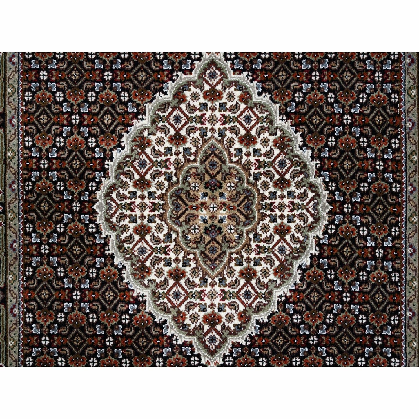 3'10"X10'4" Wool And Silk Black Tebraz Mahi Hand Knotted Wide Runner Rug