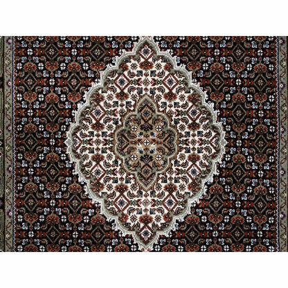 3'10"X10'4" Wool And Silk Black Tebraz Mahi Hand Knotted Wide Runner Rug