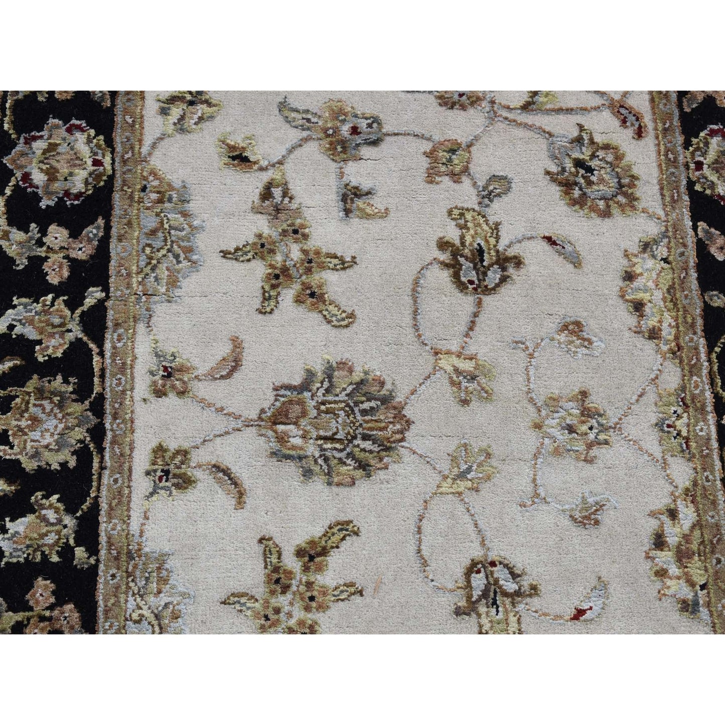 2'7"X16' Ivory Half Wool And Half Silk Runner Rajasthan Hand Knotted Rug