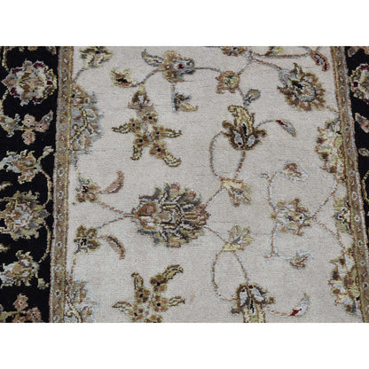2'7"X16' Ivory Half Wool And Half Silk Runner Rajasthan Hand Knotted Rug