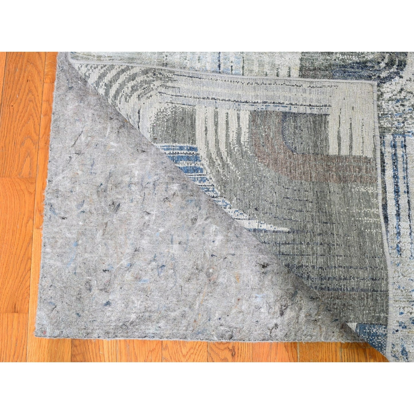 4'X10'2" The Intertwined Passage Wide Runner Silk With Textured Wool Rug
