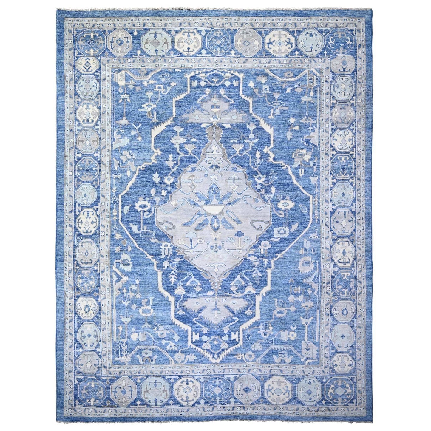 11'10"X15'1" Steel Blue Anatolian Village Inspired Wool Hand Knotted Rug