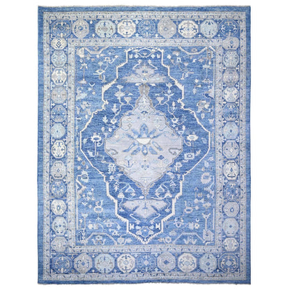 11'10"X15'1" Steel Blue Anatolian Village Inspired Wool Hand Knotted Rug