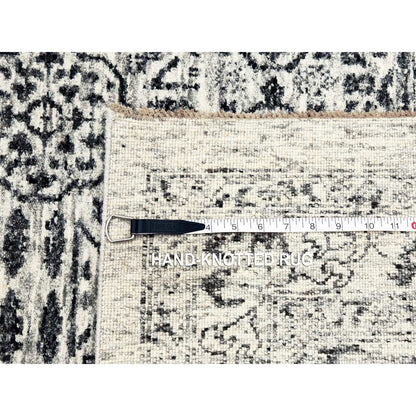 2'9"X10' White Mamluk Dynasty Design Undyed Wool Hand Knotted Runner Rug